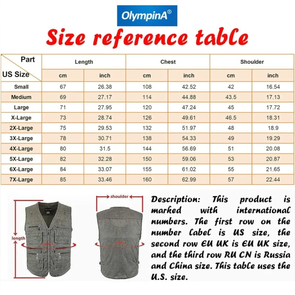 Olympina Men's Multiple Pockets Outdoor Fishing Travel Safari Vest Jacket